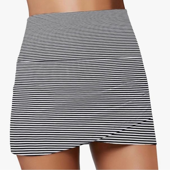 Swim Skirt,  Tulip bottom, High Wasted, Black and white stripe - Picture 1 of 2